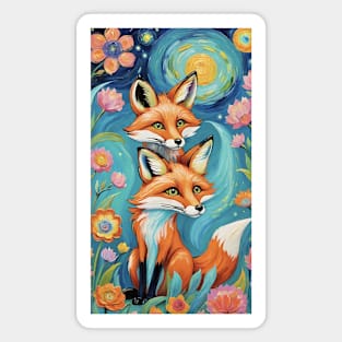 Mystical Foxes: Guardians of the Starry Night Magnet